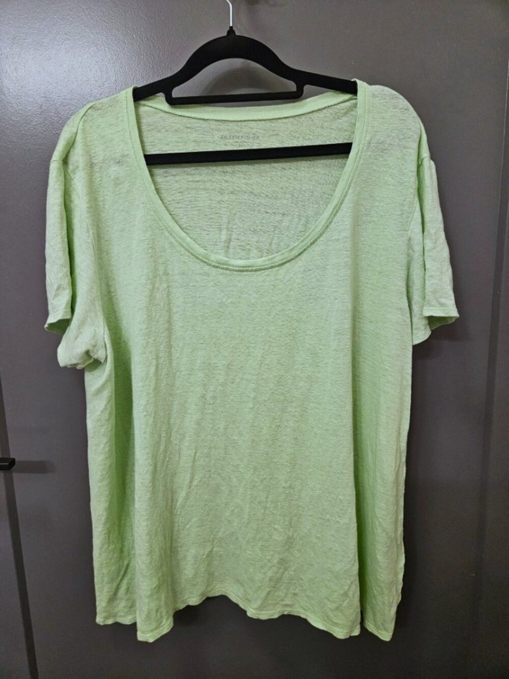 Eileen Fisher Light Lime Green Scoop Neck Linen T-Shirt Top